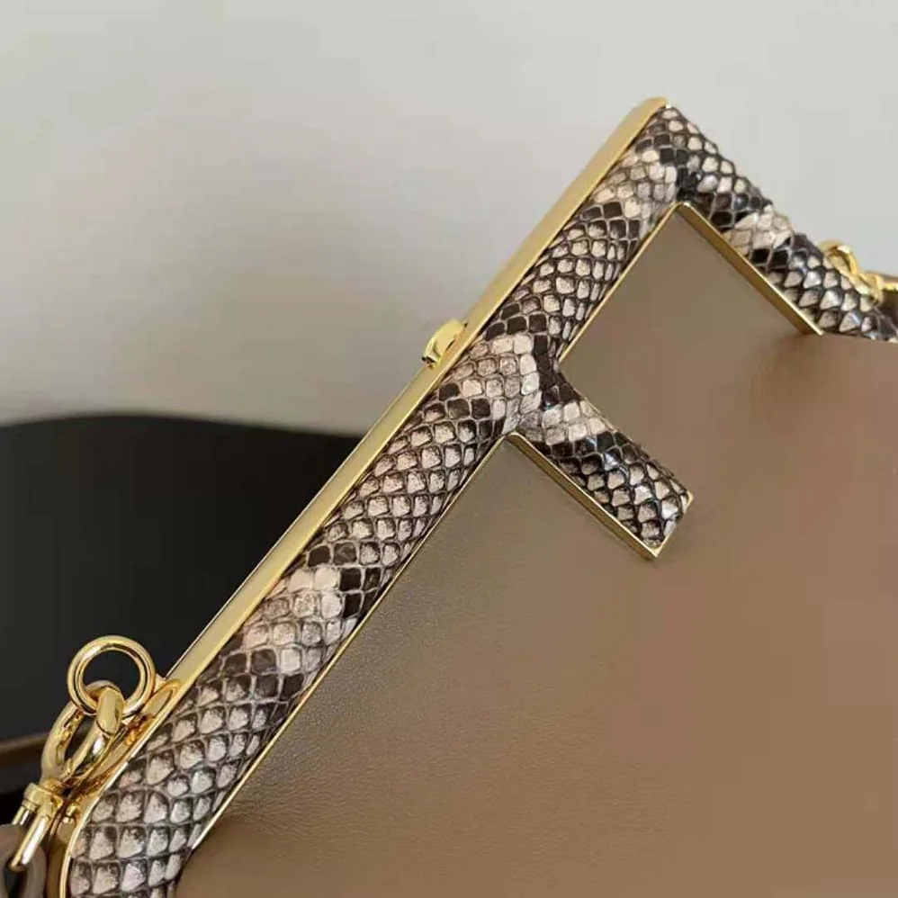 Fendi First Small Beige Leather Bag with Exotic Details for Women