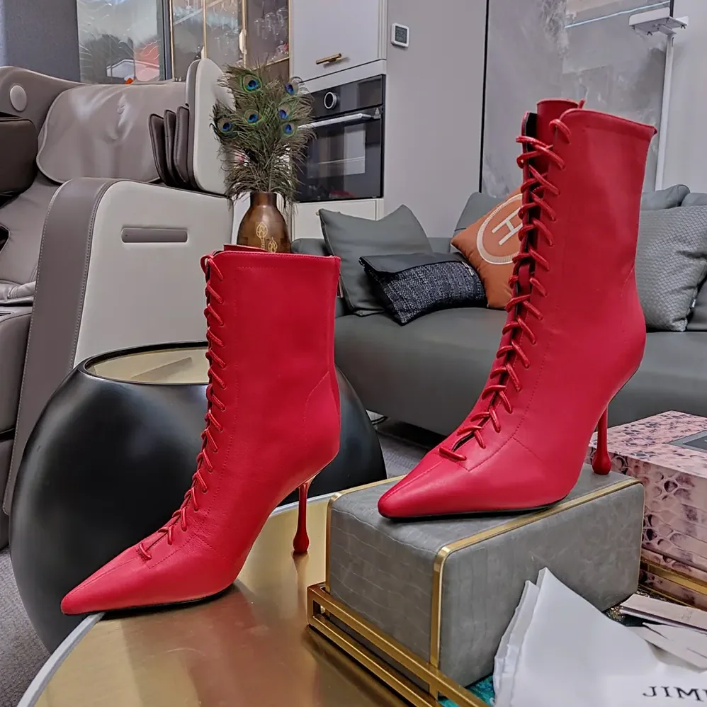 Jimmy Choo Scarlett Ankle Boot 95 Postbox Red Nappa Leather Boots for Women
