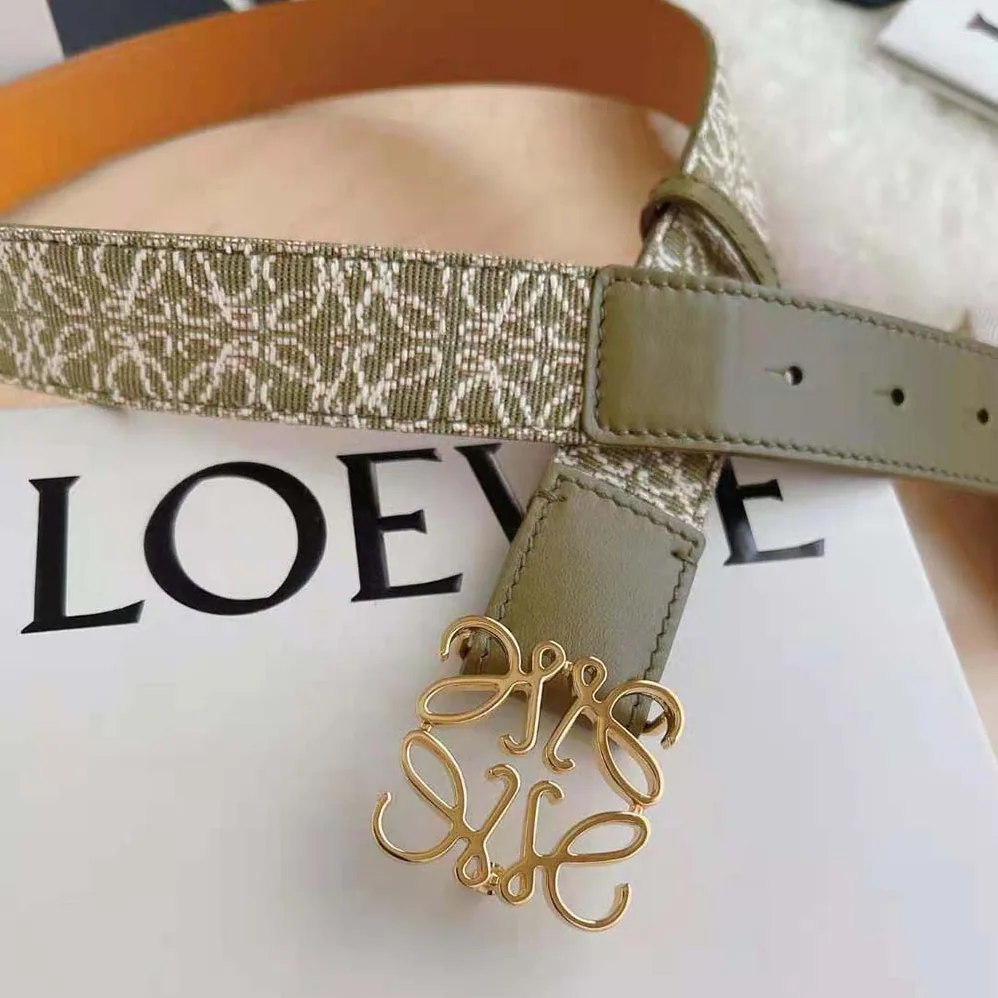 Loewe Anagram Belt in Jacquard and Calfskin for Women in Green Loewe Anagram Belt in Jacquard and Calfskin for Women in Green