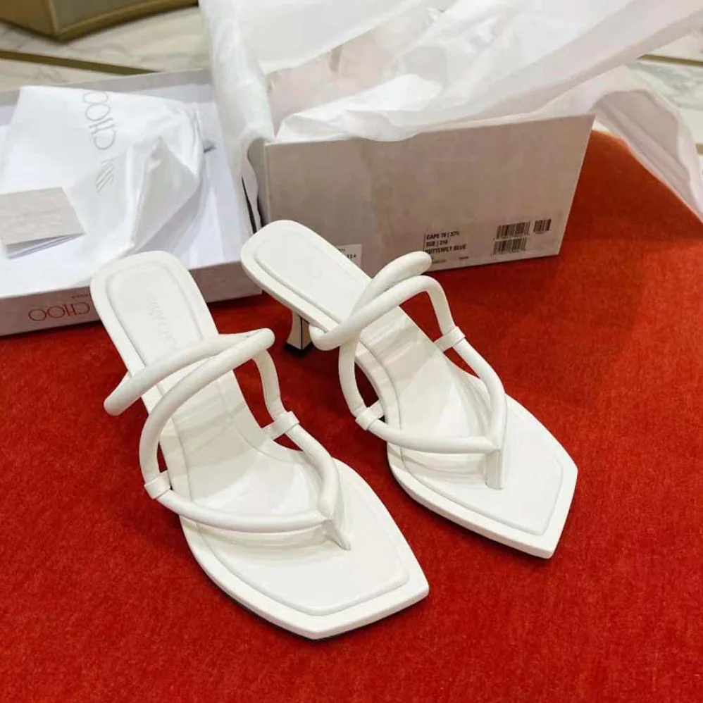 Jimmy Choo Cape 70 White Nappa Leather Thong Mules for Women Jimmy Choo Cape 70 White Nappa Leather Thong Mules for Women