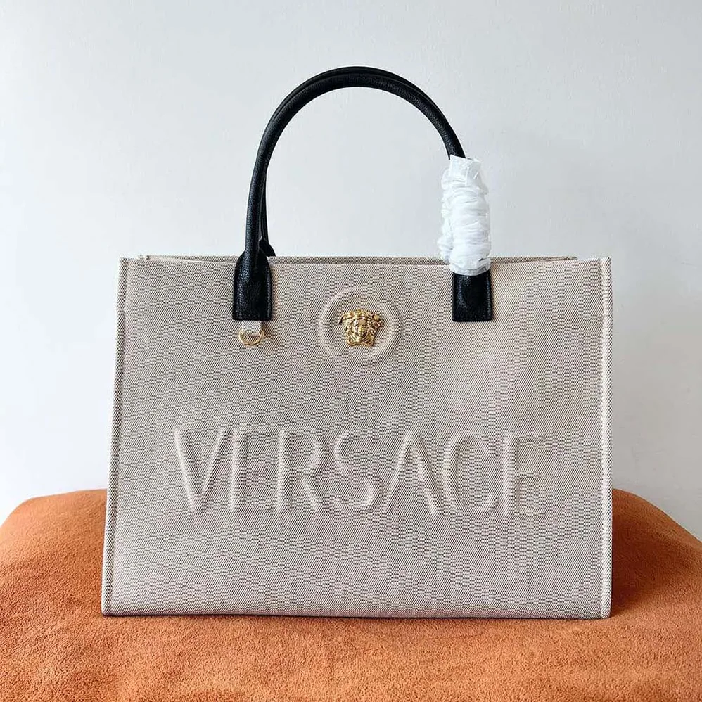 Versace La Medusa Canvas Large Tote Bag for Women in Beige Versace La Medusa Canvas Large Tote Bag for Women in Beige