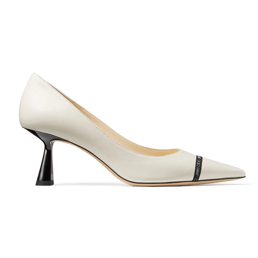 Jimmy Choo RENE 65 Latte Nappa Leather Pointed Pumps with Logo for Women in Woven Ribbon