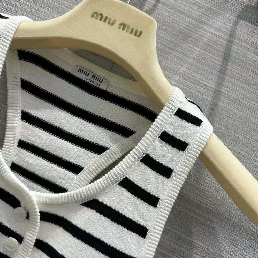 Miu Miu Cotton Top with Intarsia Logo for Women in White