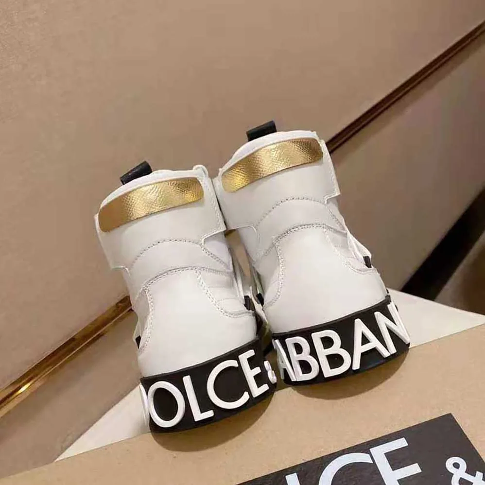 Dolce Gabbana D&G Calfskin 2.Zero Custom High-Top Sneakers with Contrasting Details for Men in White Dolce Gabbana D&G Calfskin 2.Zero Custom High-Top Sneakers with Contrasting Details for Men in White