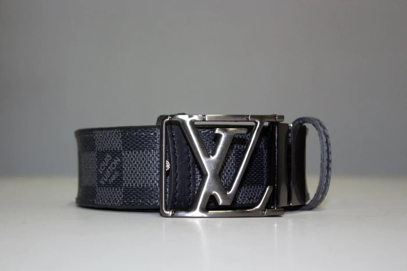 Grey & Black Damier Reversible Leather Belt