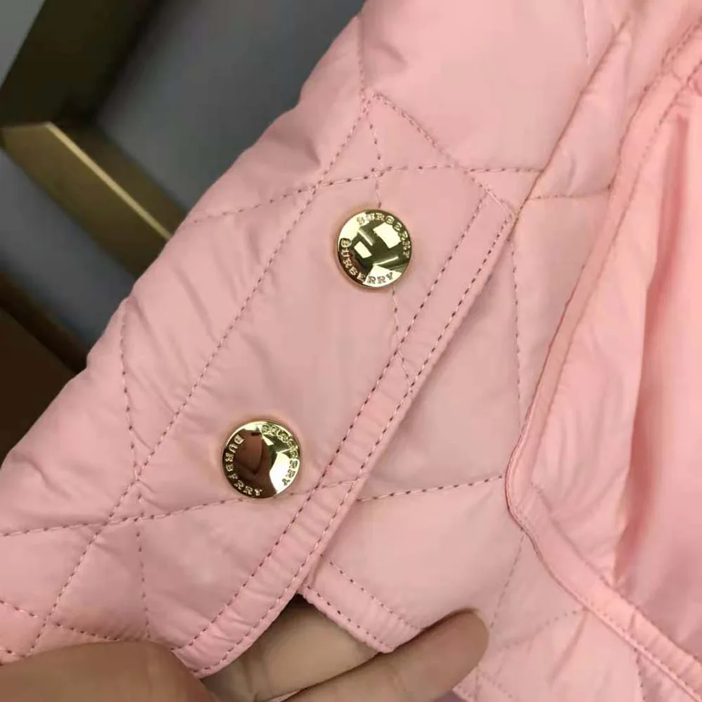 Burberry Girls' Corduroy Collar Diamond Quilted Jacket in Pink Burberry Girls' Corduroy Collar Diamond Quilted Jacket in Pink