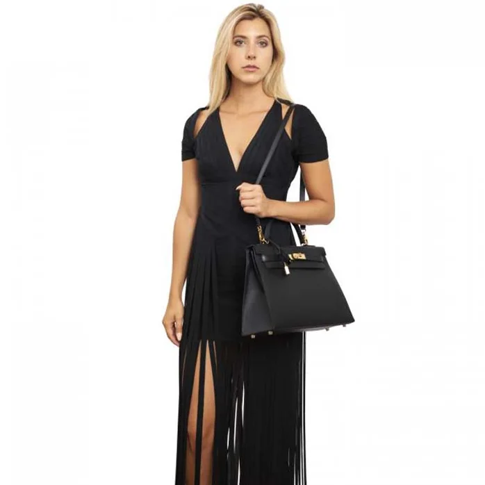 Hermes Kelly Sellier 32 Bag in Togo Leather with Gold Hardware for Women in Black
