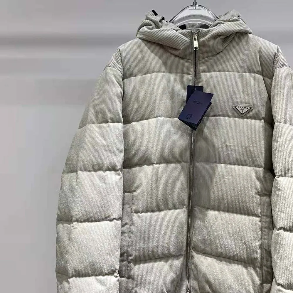 Prada Cropped Corduroy Down Jacket for Men in White Prada Cropped Corduroy Down Jacket for Men in White