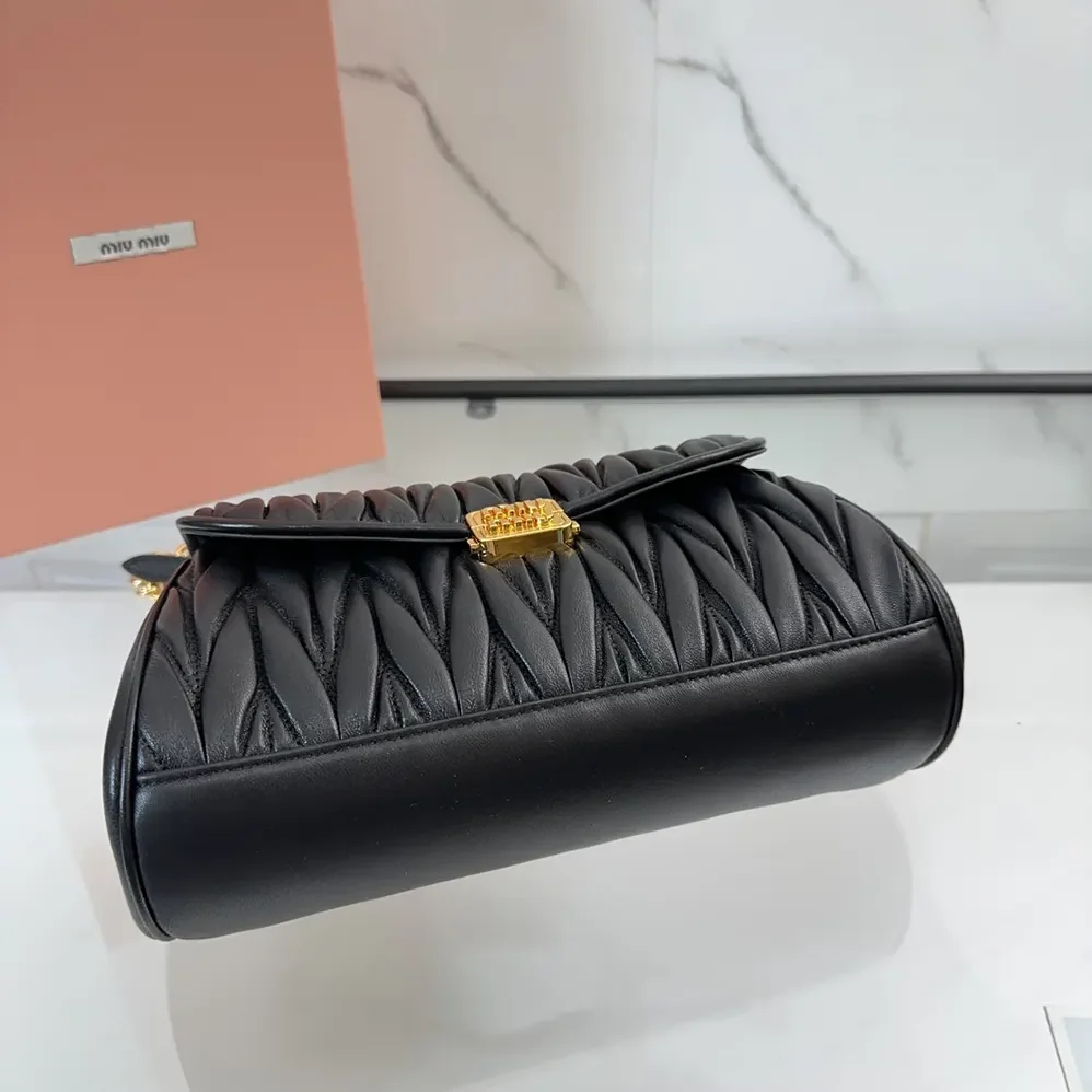 Miu Miu Matelassé Nappa Leather Shoulder Bag for Women in Black Miu Miu Matelassé Nappa Leather Shoulder Bag for Women in Black