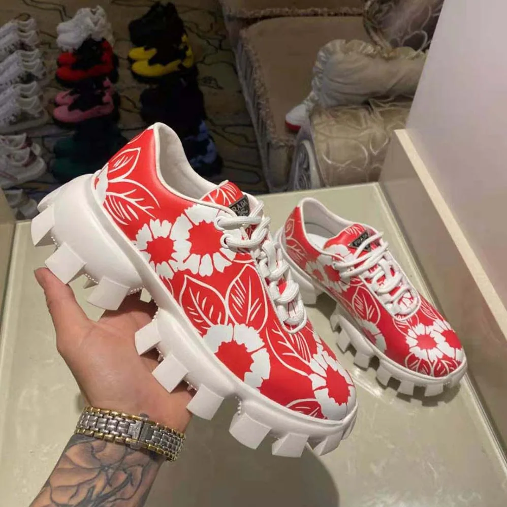 Prada Printed Nylon Sneakers for Women in Red Prada Printed Nylon Sneakers for Women in Red
