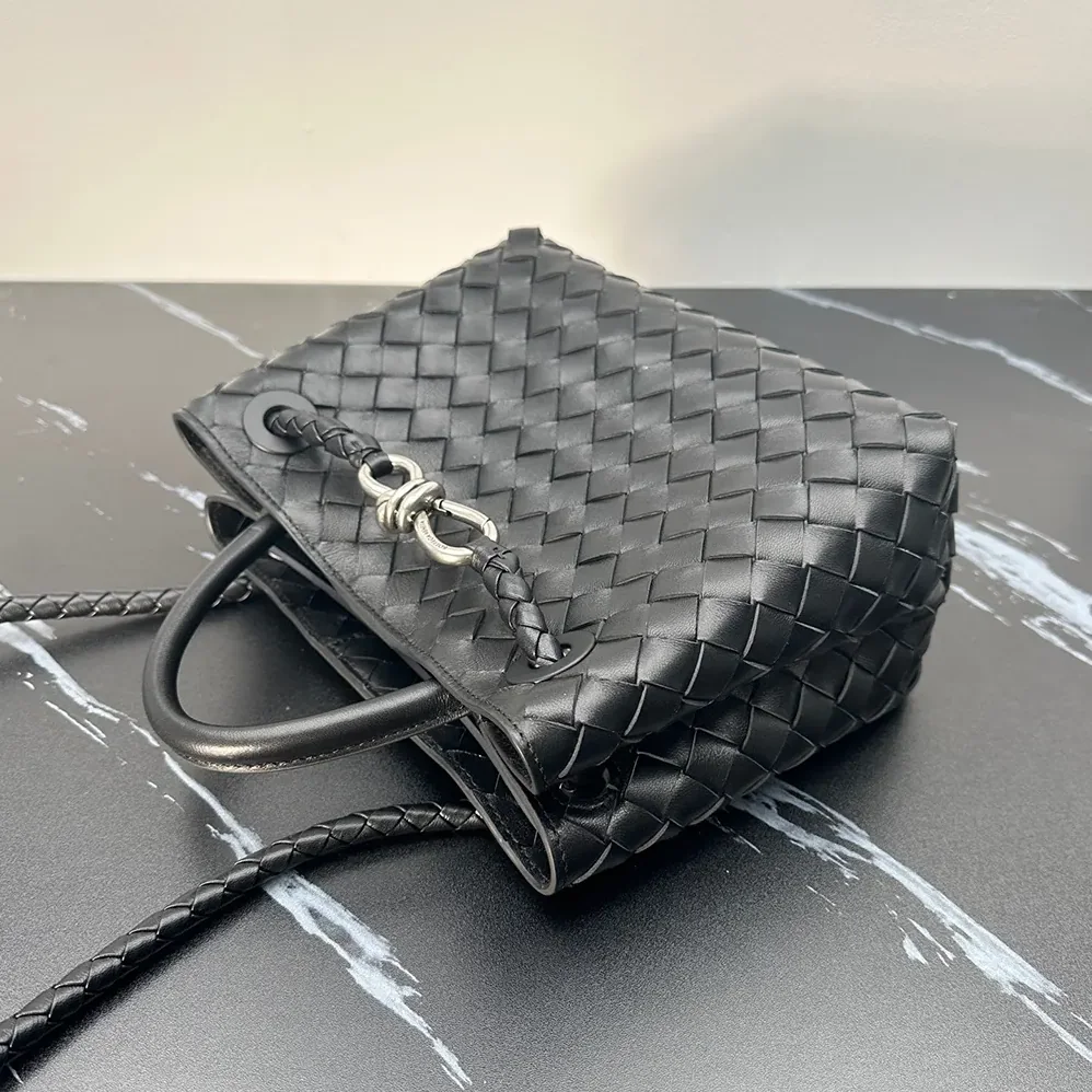 Bottega Veneta Small Andiamo Intrecciato Leather Top Handle Bag for Women in Black/Silver