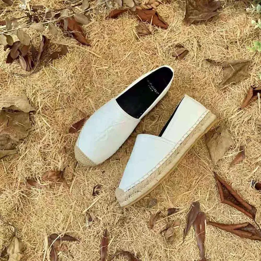 Saint Laurent YSL Monogram Espadrilles in Lambskin for Women in White