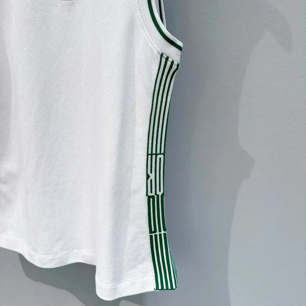 Dior Vibe Sleeveless Polo Shirt White Cotton Jersey with Pine Green Dior Graphique Motif for Women Dior Vibe Sleeveless Polo Shirt White Cotton Jersey with Pine Green Dior Graphique Motif for Women
