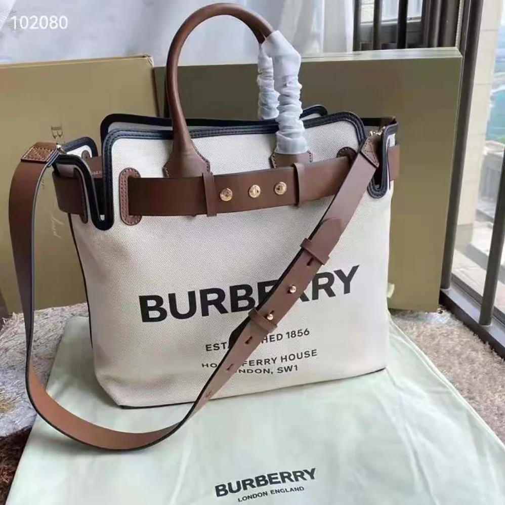 Burberry Horseferry Soft Cotton Canvas Belt Tote Bag for Women Burberry Horseferry Soft Cotton Canvas Belt Tote Bag for Women