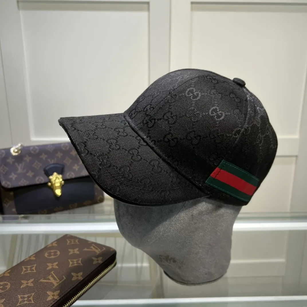 Gucci Original GG Canvas Baseball Hat With Web Black GG Gucci Original GG Canvas Baseball Hat With Web Black GG