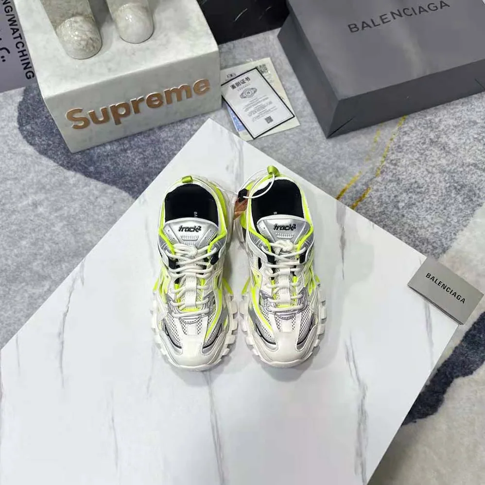 Balenciaga Track.2 Sneaker in White and Neon Yellow Neoprene and Rubber for Men