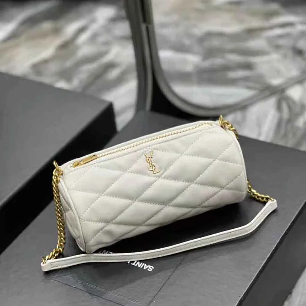 Saint Laurent YSL Sade Mini Tube Bag in Quilted Lambskin for Women in White