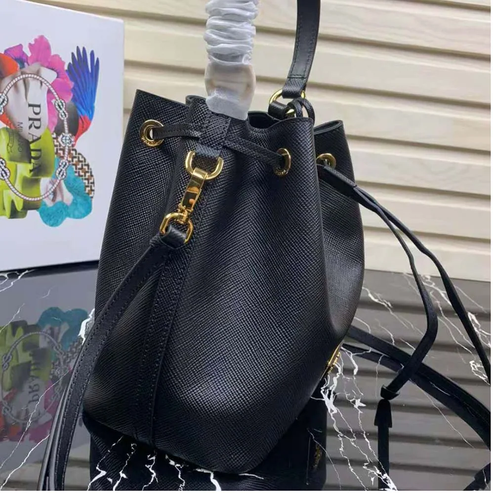 Prada Saffiano Leather Bucket Bag for Women in Black
