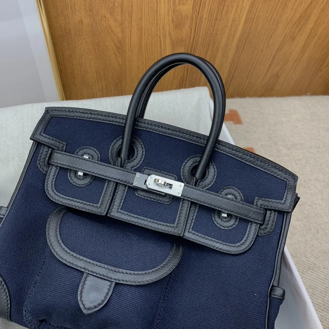 Hermes Birkin Cargo 25 Top Handle Bag in Dark Blue Silver Hardware