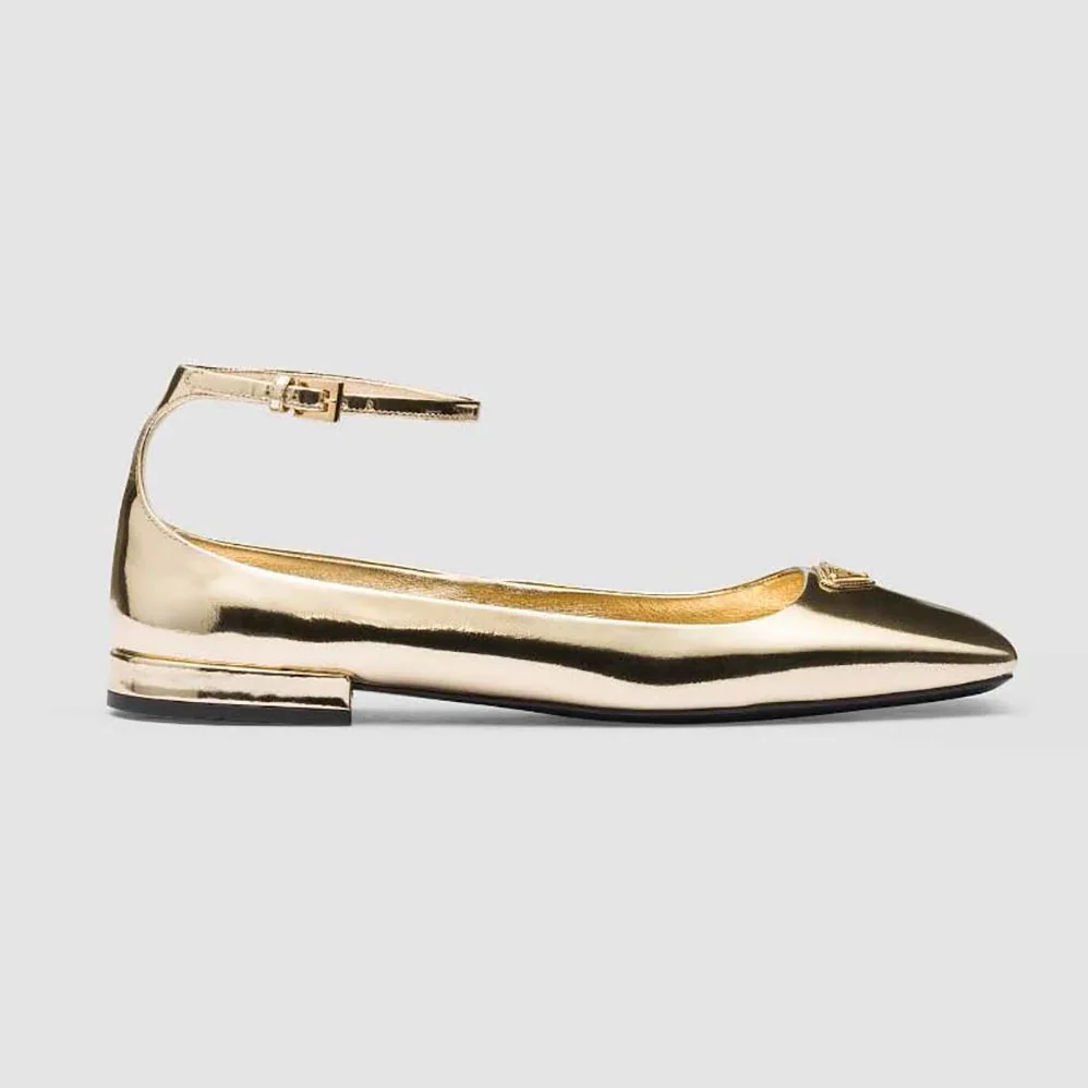 Prada Metallic Leather Ballerinas for Women in Gold