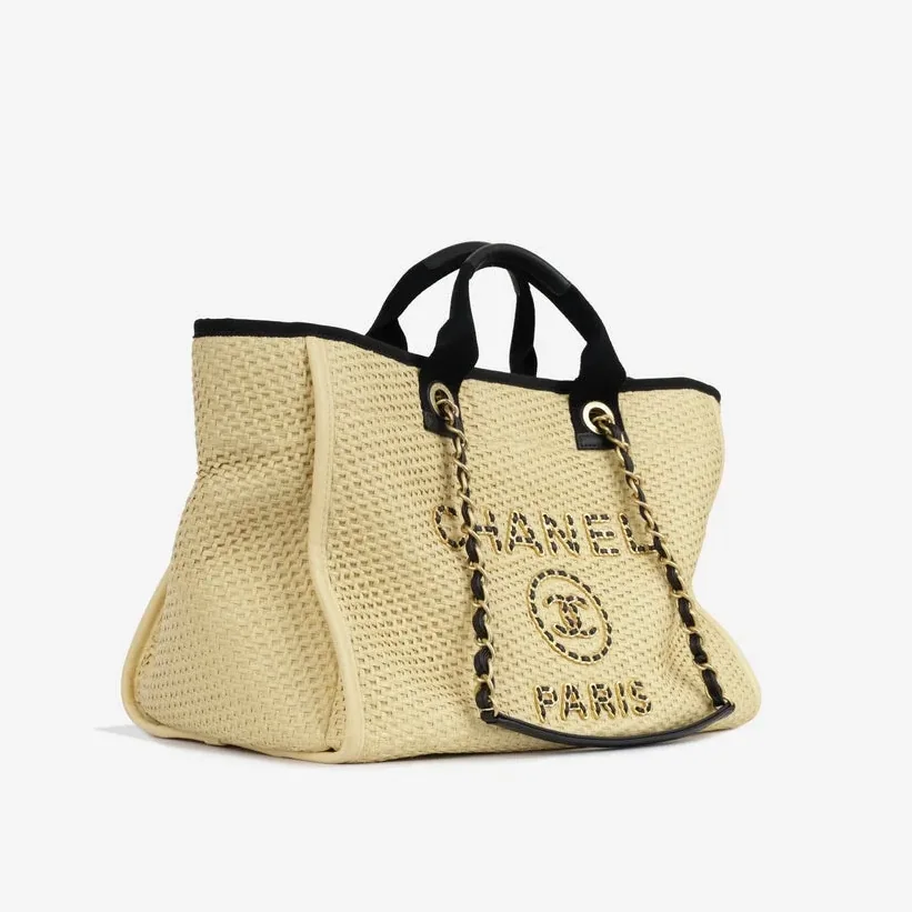 Chanel Deauville Large Tote Bag in Beige Raffia Gold Hardware