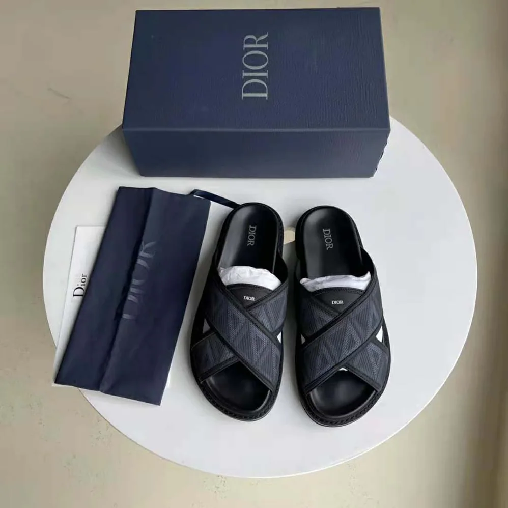 Dior Aqua Sandal Black CD Diamond Canvas for Men Dior Aqua Sandal Black CD Diamond Canvas for Men