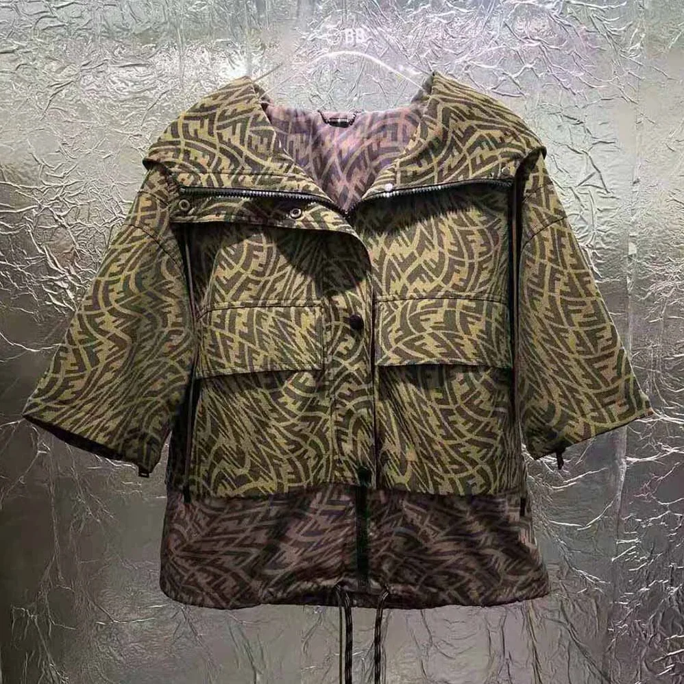Fendi Brown Canvas Jacket with Drawstring Hood and Front Patch Pockets for Women Fendi Brown Canvas Jacket with Drawstring Hood and Front Patch Pockets for Women