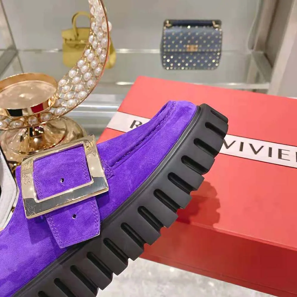 Roger Vivier Viv' Go-Thick Metal Buckle Loafers in Suede for Women Roger Vivier Viv' Go-Thick Metal Buckle Loafers in Suede for Women