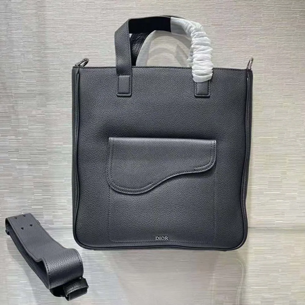 Dior Saddle Tote Bag with Shoulder Strap Black Grained Calfskin for Men Dior Saddle Tote Bag with Shoulder Strap Black Grained Calfskin for Men