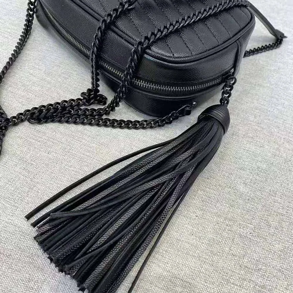 Saint Laurent YSL Lou Mini Bag in Quilted Grain DE Poudre Embossed Leather for Women in Black Saint Laurent YSL Lou Mini Bag in Quilted Grain DE Poudre Embossed Leather for Women in Black