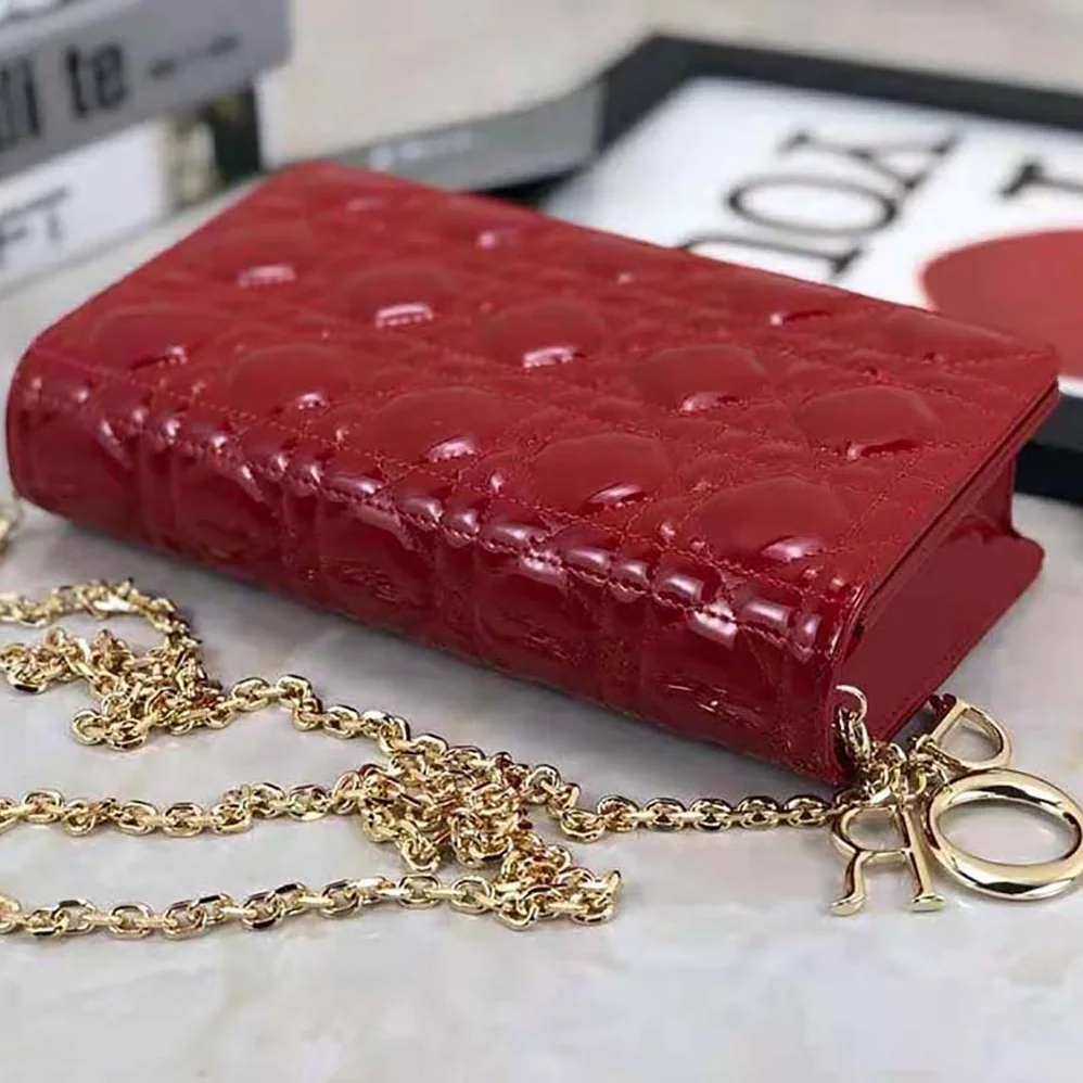 Dior Lady Dior Pouch Patent Cannage Calfskin in Red Dior Lady Dior Pouch Patent Cannage Calfskin in Red