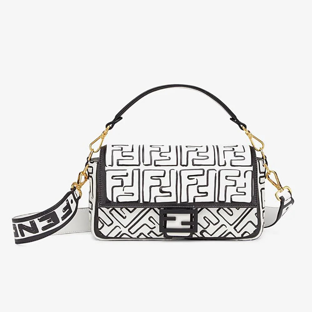 Fendi Baguette White Nappa Leather FF Print Bag for Women Fendi Baguette White Nappa Leather FF Print Bag for Women