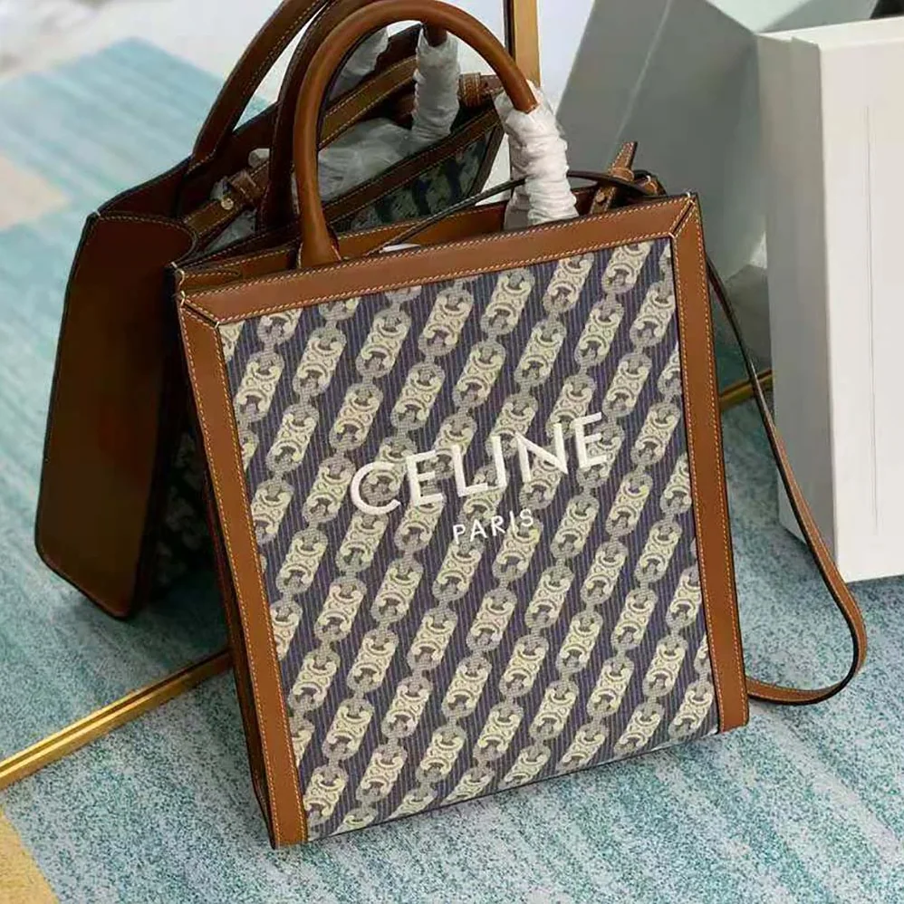 Celine Small Vertical Cabas Celine in Maillon Triomphe Jacquard and Calfskin for Women