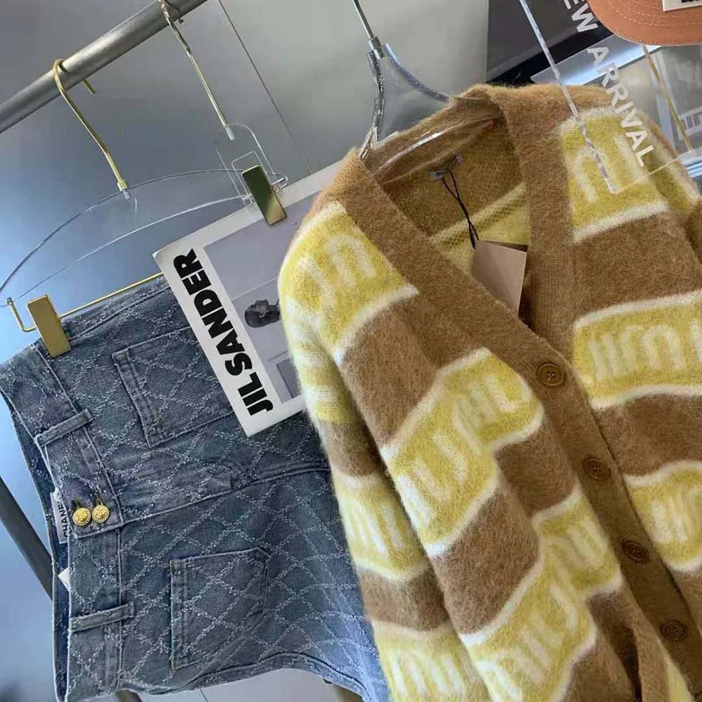 Miu Miu Oversized Mohair Cardigan with Intarsia Logo for Women in Yellow