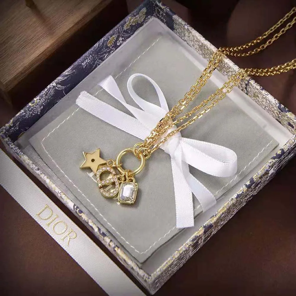 Dior Petit CD Necklace Gold-Finish Metal and White Crystals for Women