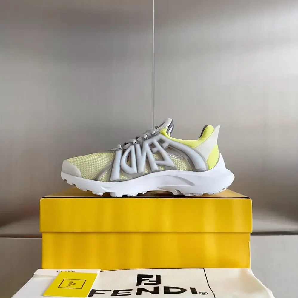 Fendi Tag Sneakers Yellow Technical Mesh Running Sneakers for Men Fendi Tag Sneakers Yellow Technical Mesh Running Sneakers for Men