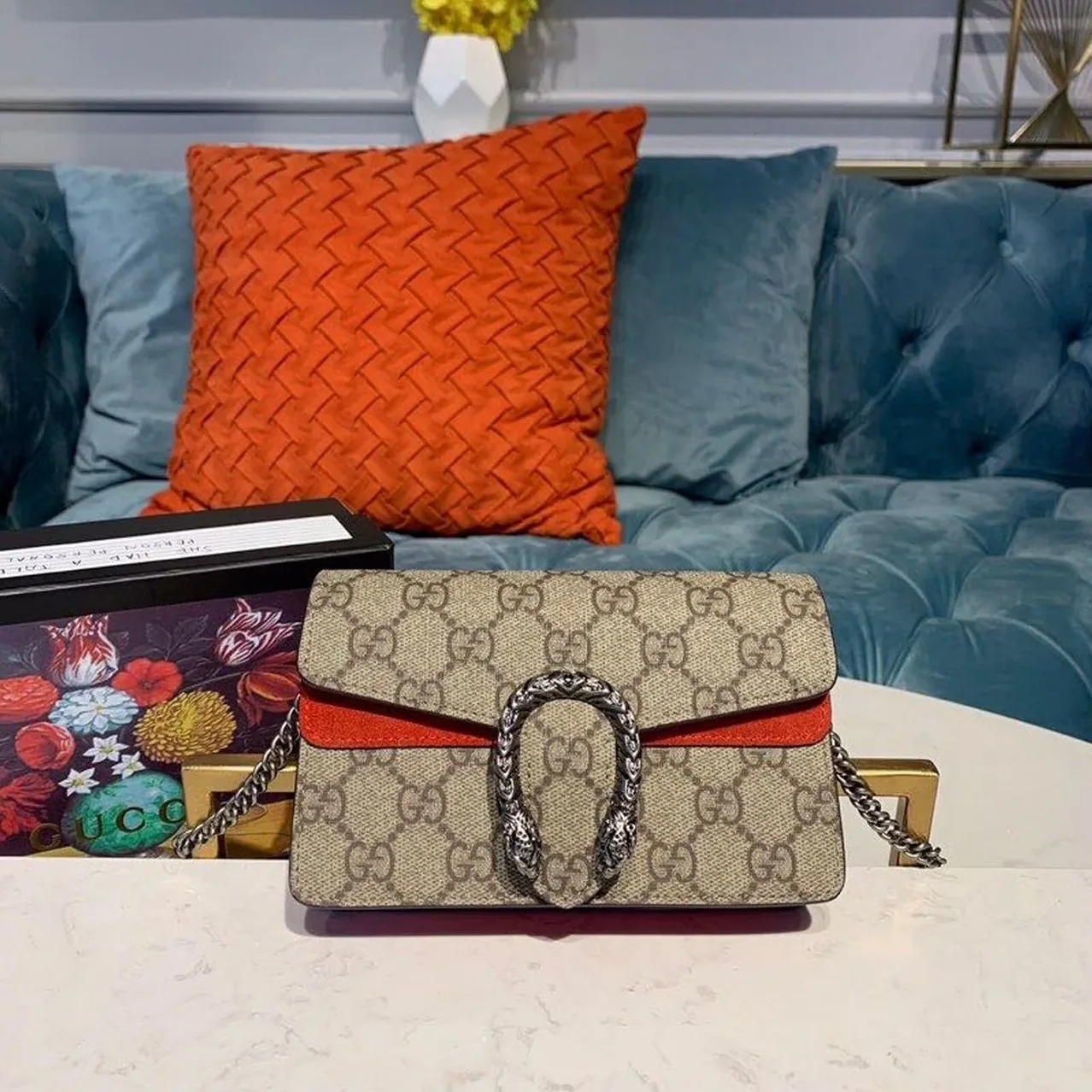 Gucci Dionysus Supreme Super Mini Bag Beige/Ebony GG Supreme Canvas Red Suede / Gucci Dionysus Supreme Super Mini Bag Beige/Ebony GG Supreme Canvas Red Suede /