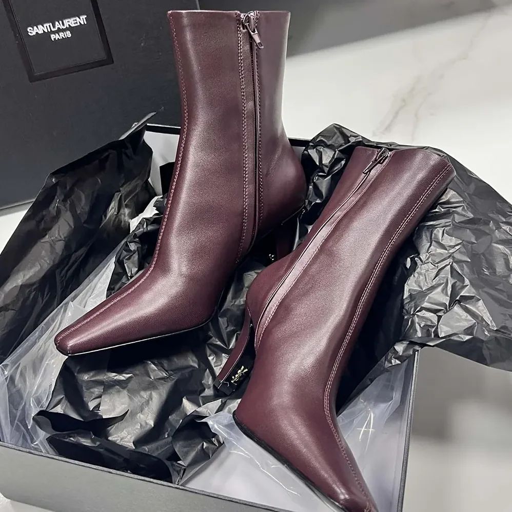 Saint Laurent YSL Jill Booties In Smooth Leather Bordeaux for Women Saint Laurent YSL Jill Booties In Smooth Leather Bordeaux for Women