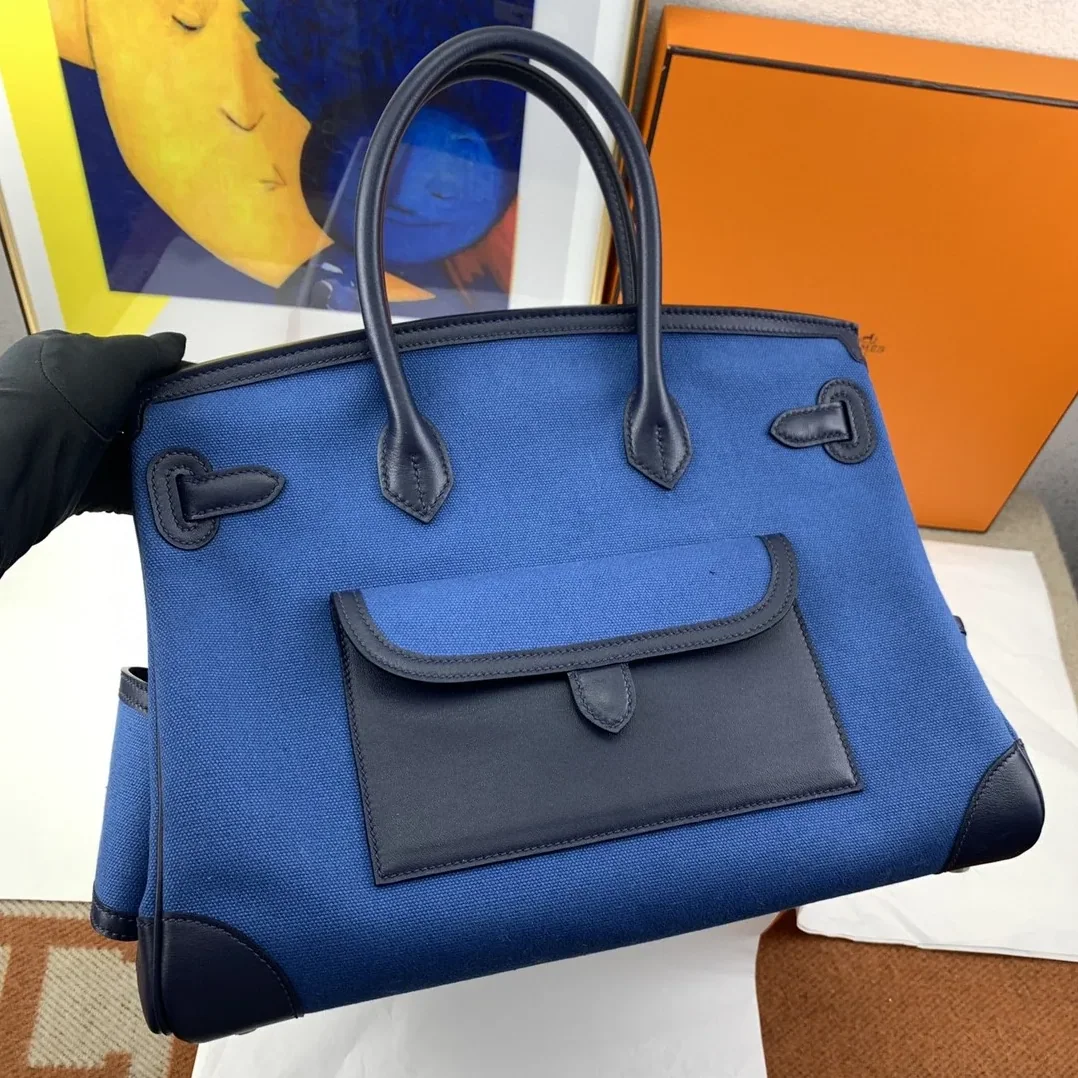 Hermes Birkin Cargo 35 Top Handle Bag in Blue Silver Hardware Hermes Birkin Cargo 35 Top Handle Bag in Blue Silver Hardware