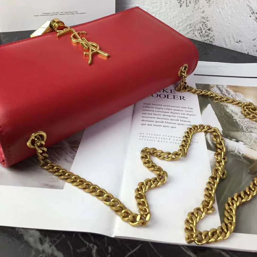 Saint Laurent YSL Kate Medium Tassel Smooth Red Leather for Women