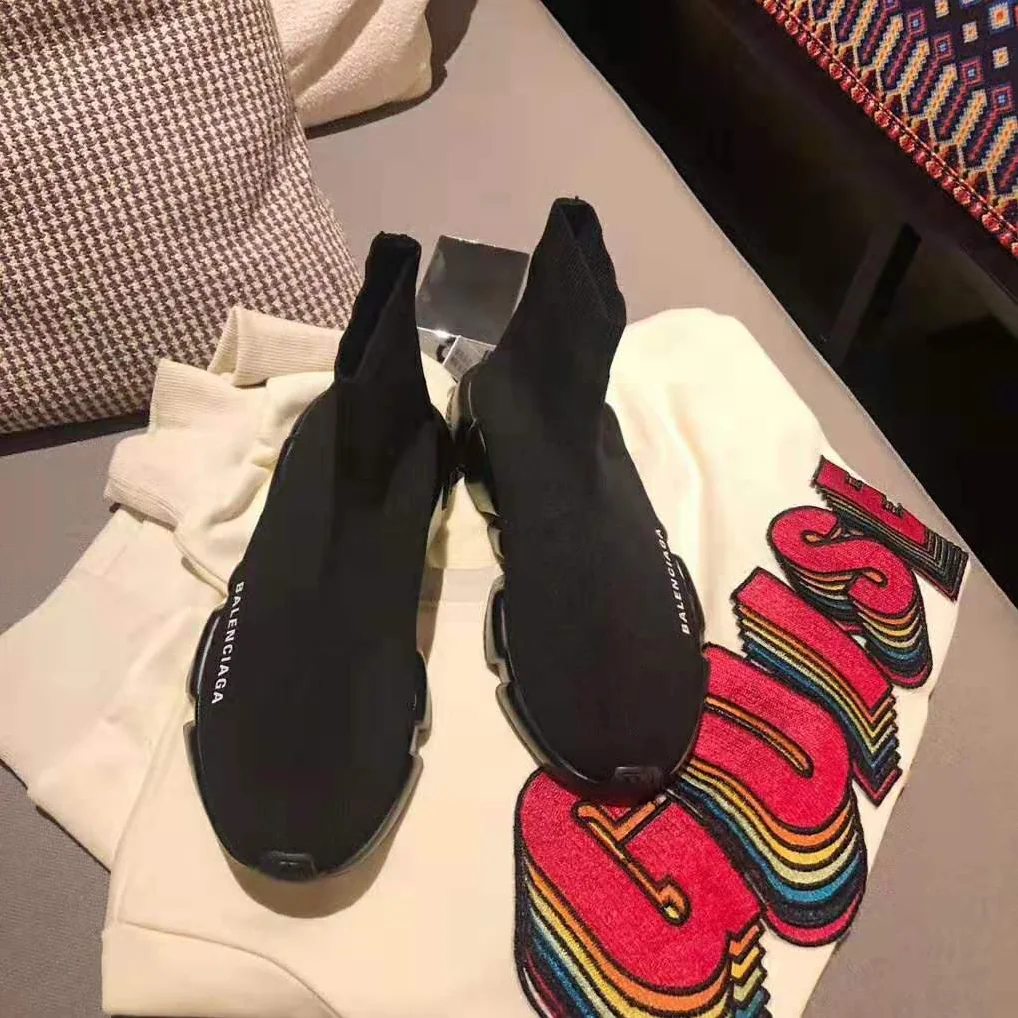 Balenciaga Speed Trainers Stretch Knit Trainers Black Textured Sole for Women