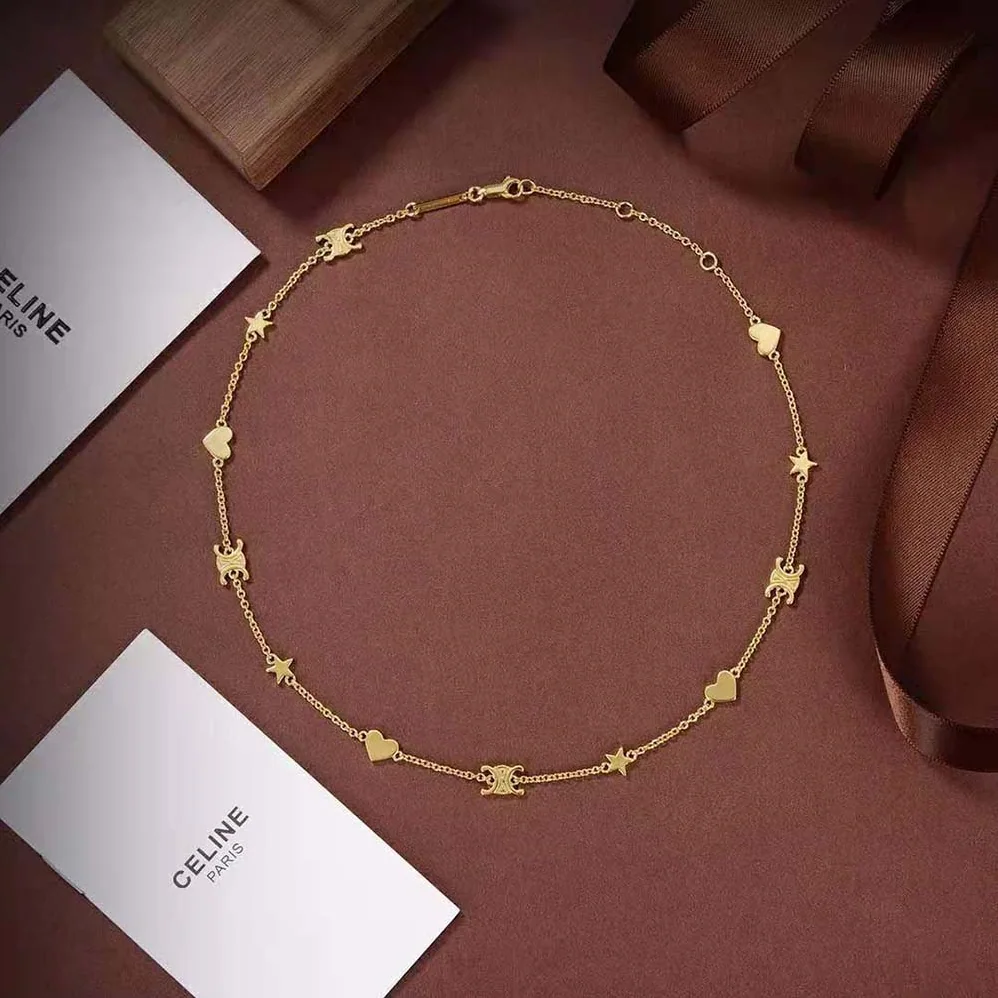Celine Maillon Triomphe Multi Motifs Necklace in Brass with Gold Finish for Women