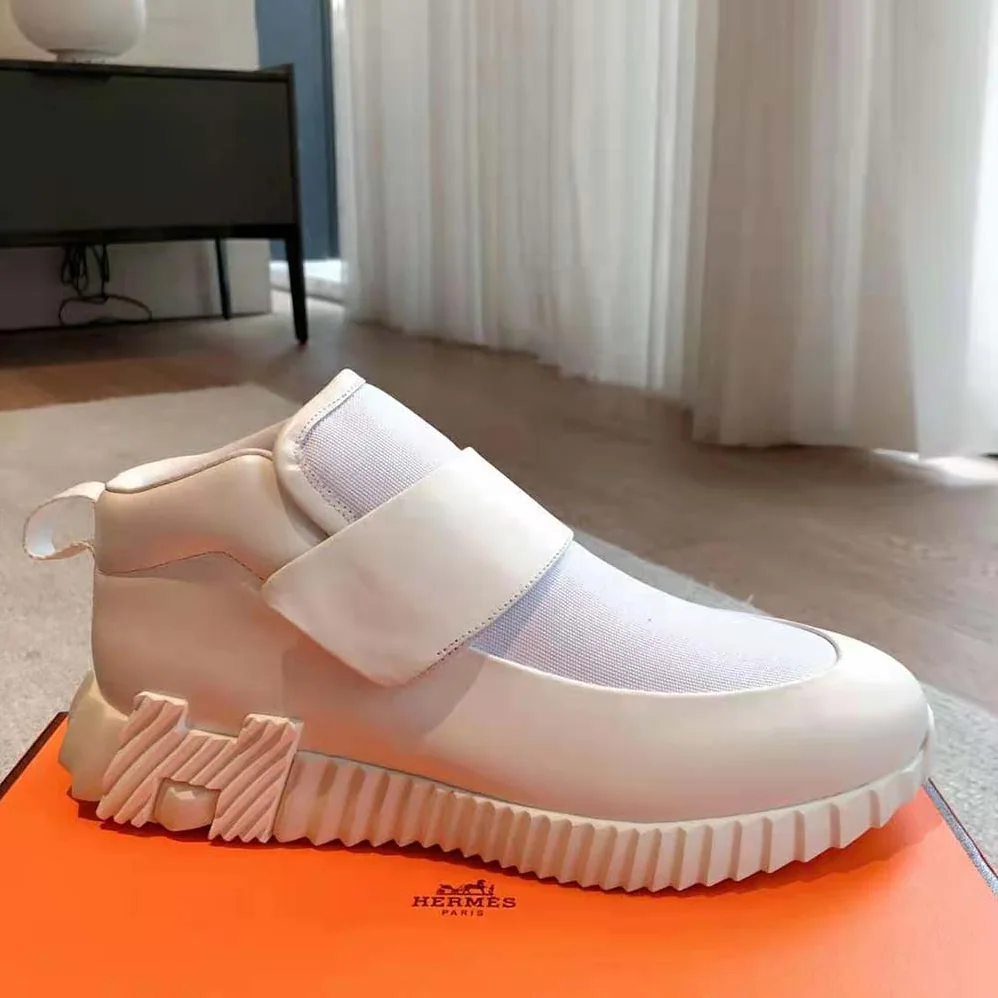 Hermes H Sneaker in Stretch Canvas and Calfskin for Men in White Hermes H Sneaker in Stretch Canvas and Calfskin for Men in White
