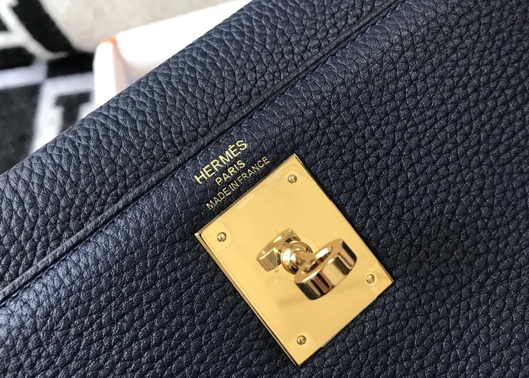 Hermes Kelly 32 Taurillon Clemence Blue Nuit Bag