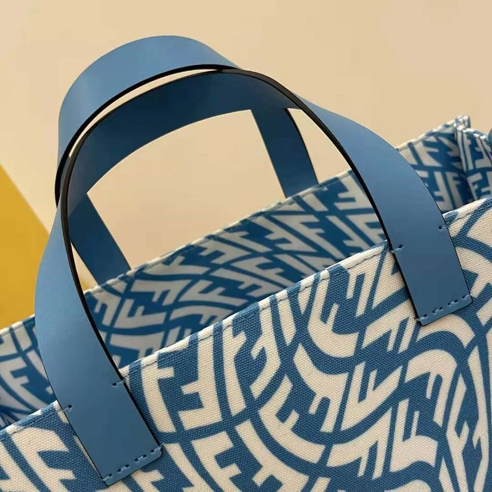 Fendi Shopper Blue Glazed Canvas Bag for Women