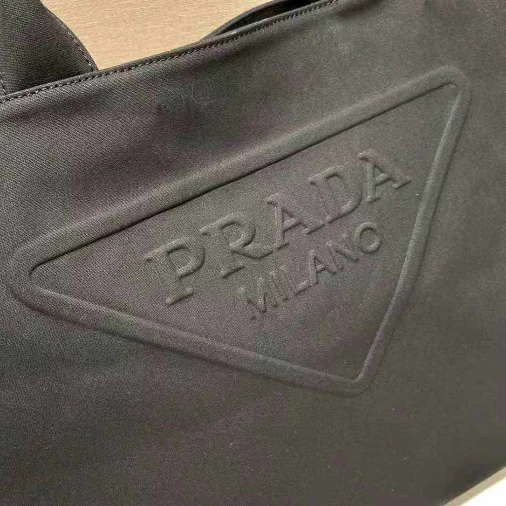 Prada Canvas Tote Bag with Contemporary Take on Classic Beach Designs for Women in Black Prada Canvas Tote Bag with Contemporary Take on Classic Beach Designs for Women in Black