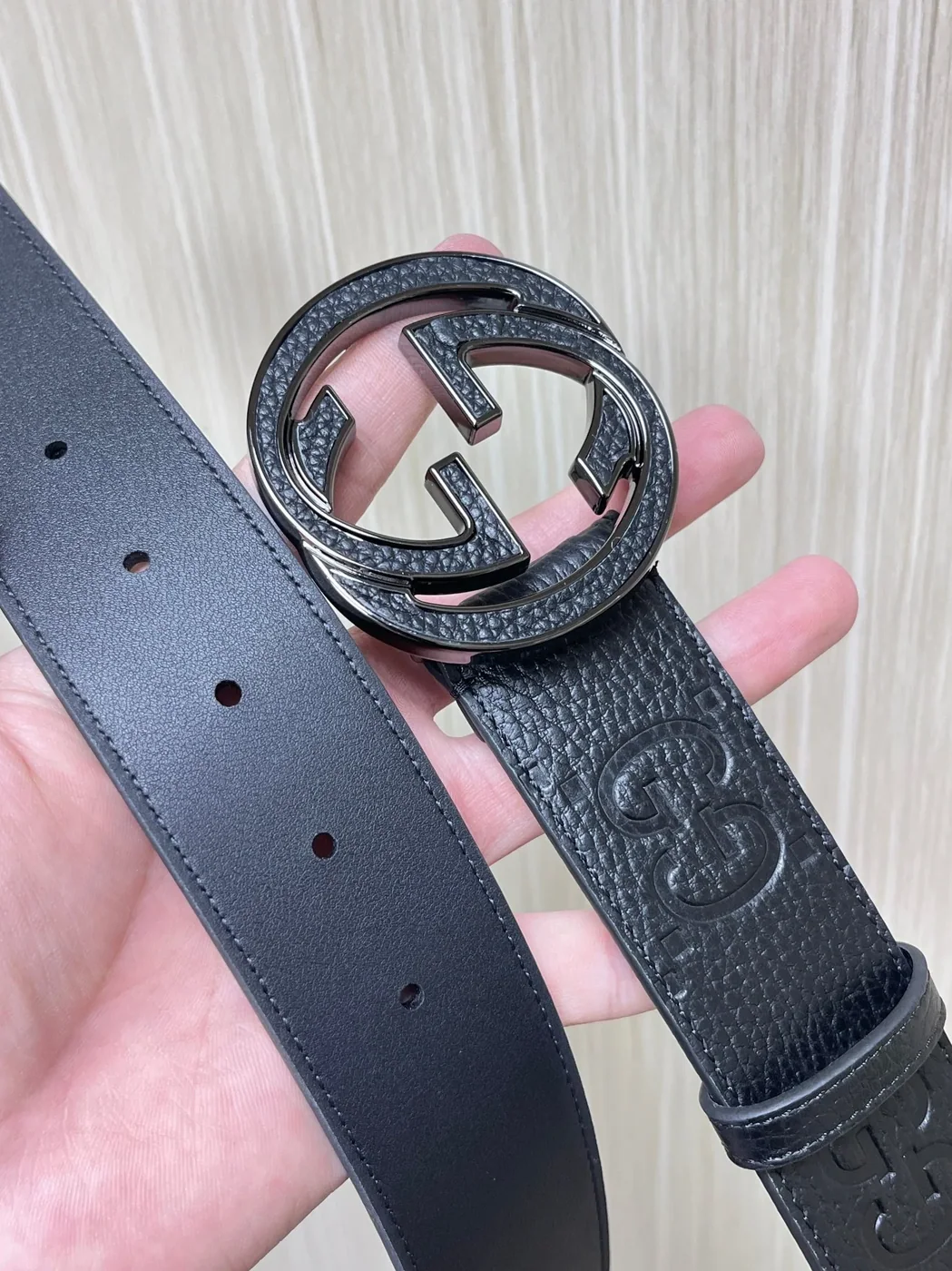 Gucci GG Marmont Circle Buckle Belt Black Leather With Black Trim