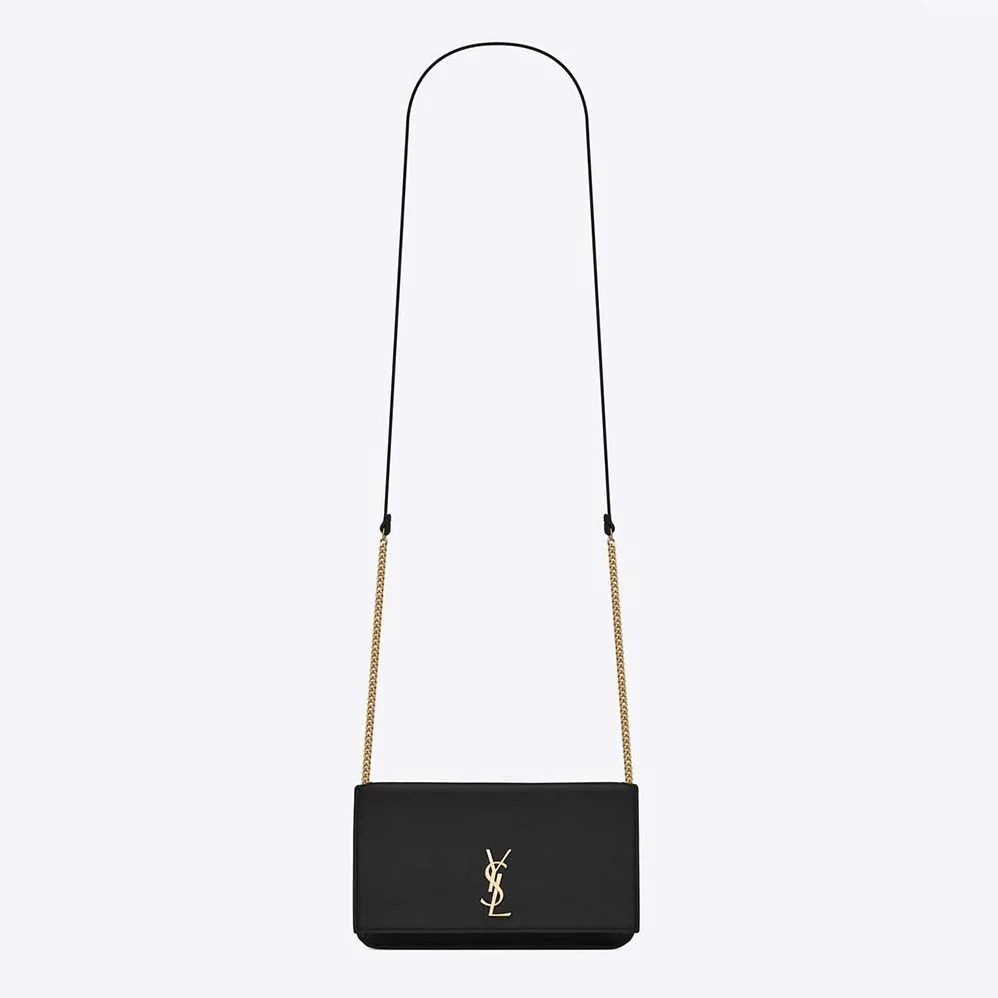 Saint Laurent YSL Cassandre Phone Holder with Strap in Smooth Leather for Women in Black Saint Laurent YSL Cassandre Phone Holder with Strap in Smooth Leather for Women in Black