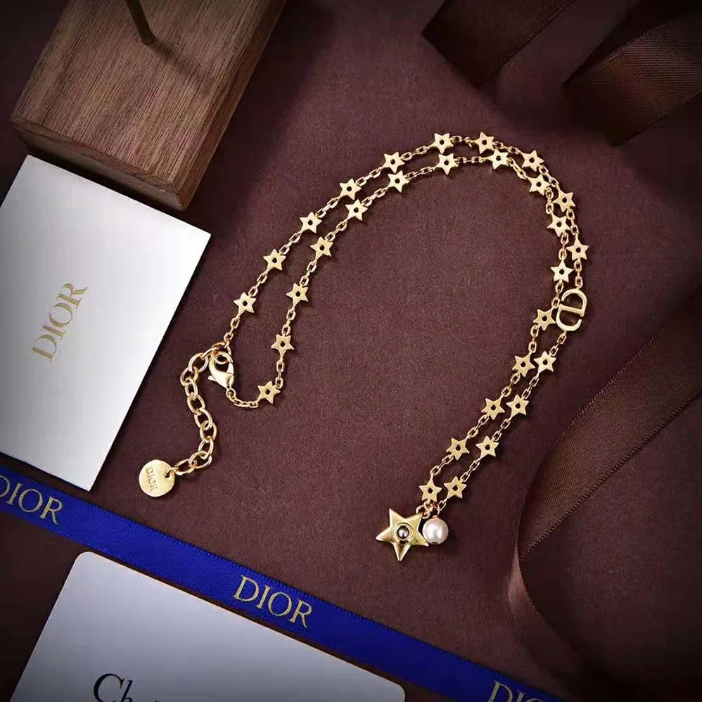 Dior Star Necklace Gold-Finish Metal with a White Resin Pearl and Mirror for Women
