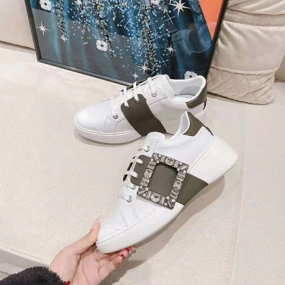 Roger Vivier Viv Skate Strass Buckle Sneakers in Soft Leather for Women